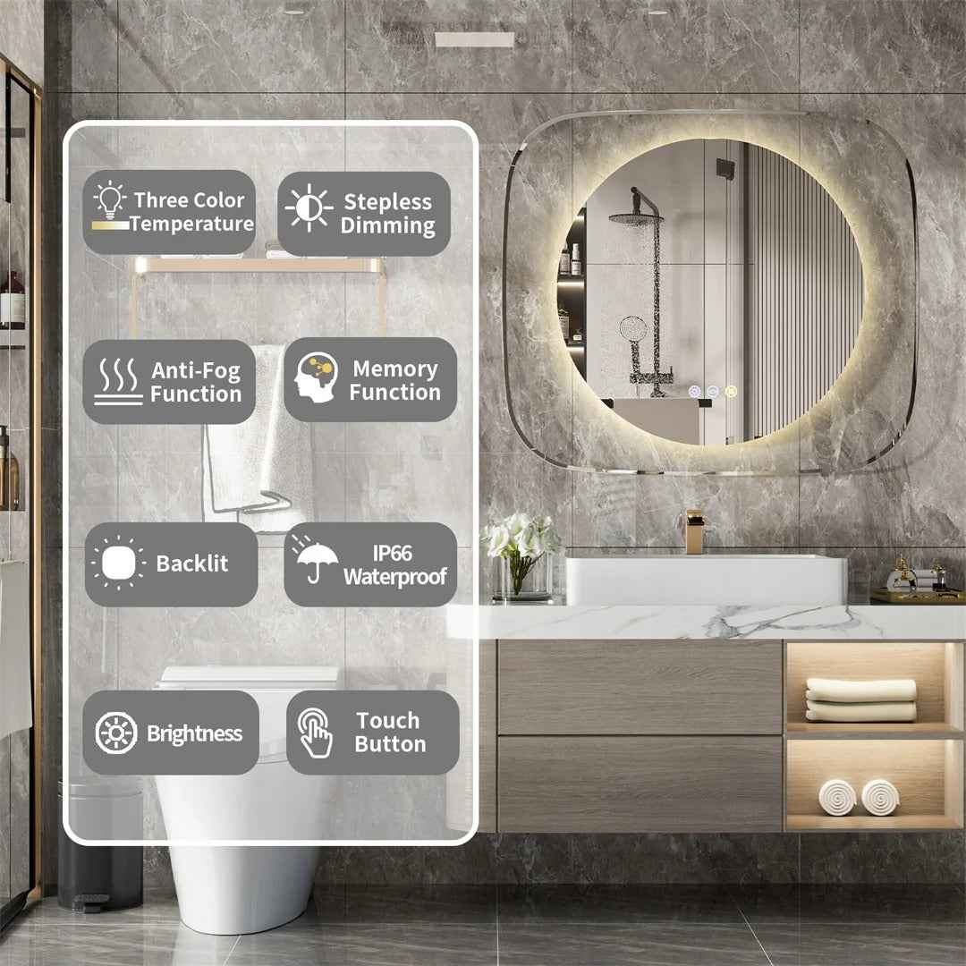 Miroir Salle de Bain LED Rétroéclairé Design (80x70cm) - Miroir Rond 60cm