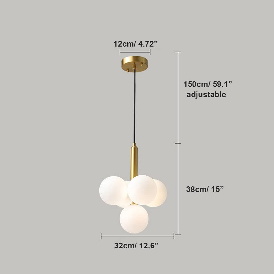 Suspension en laiton à 4 boules blanches