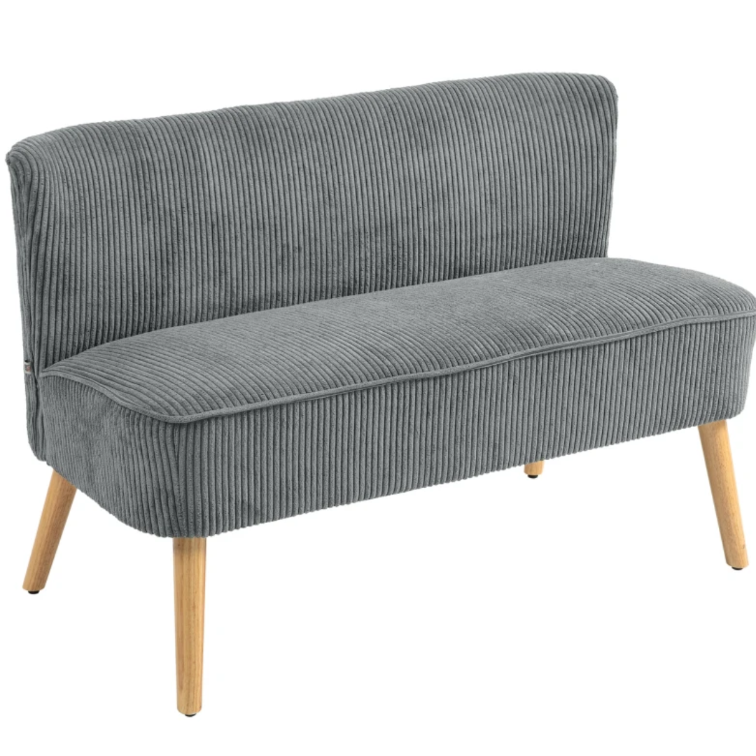 Canapé d'intérieur 2 places HOMCOM gris en velours, avec structure en bois et pieds évasés, dimensions 117 x 56.5 x 77 cm.