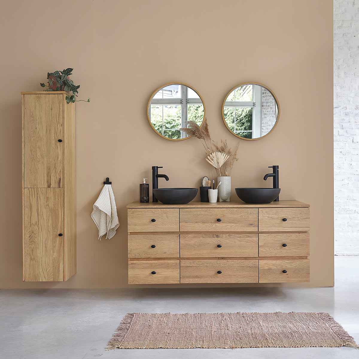 Miroir en chêne massif rond Ø 50 cm