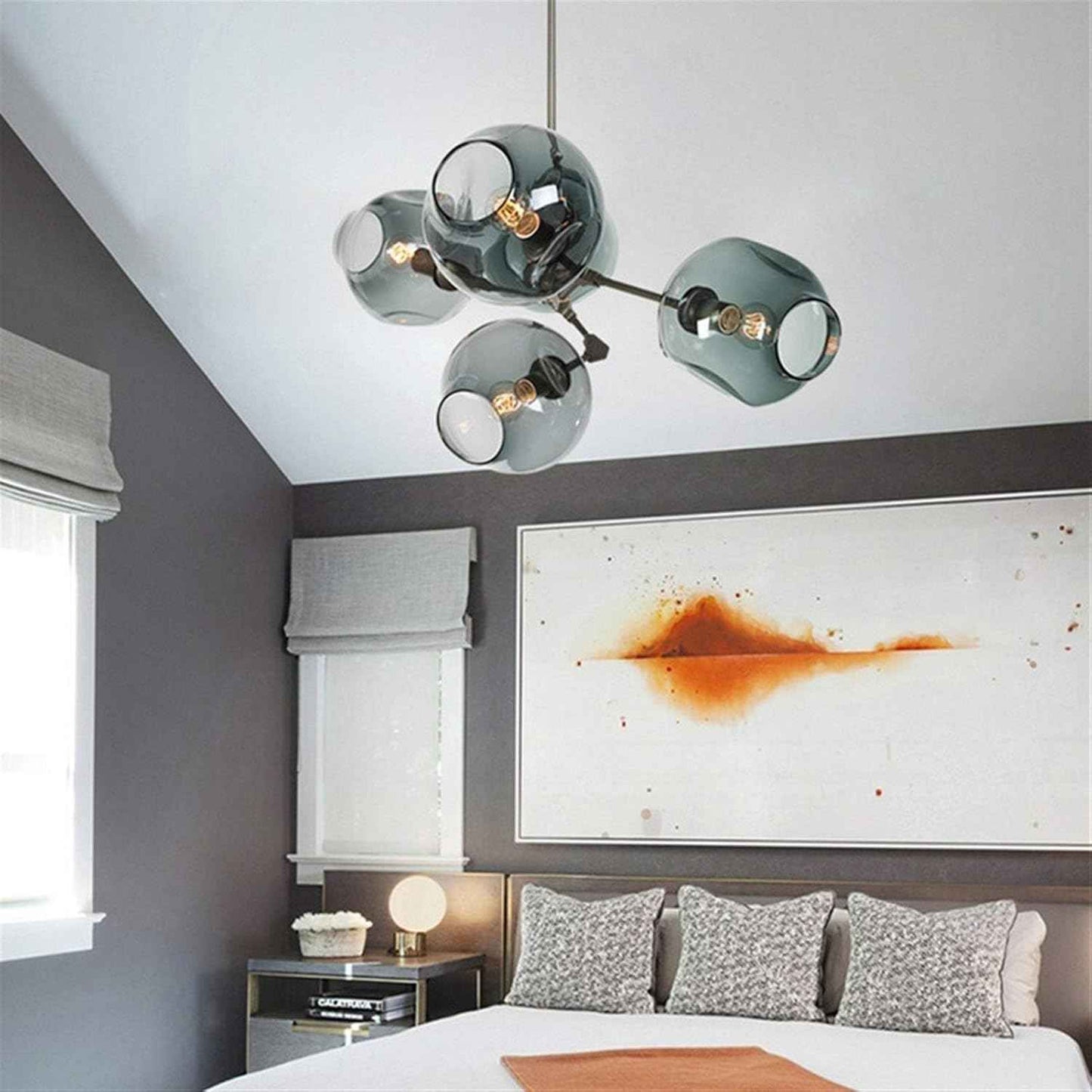 Lustre Sky ajustable en noir et globes verre fumé