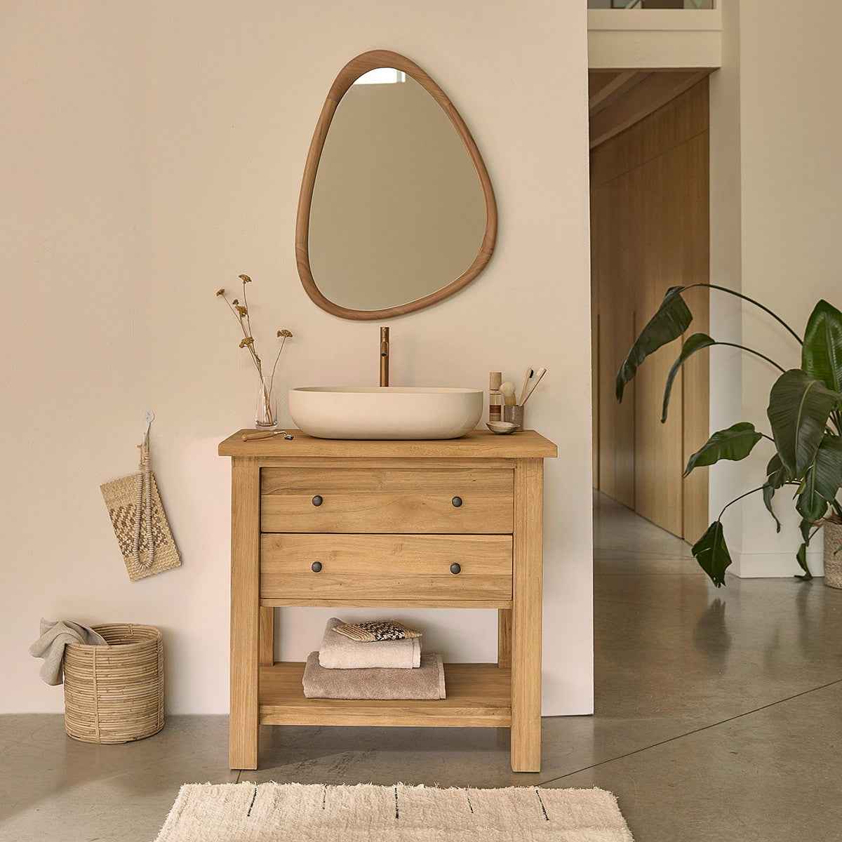 Miroir en teck massif 75x60 cm