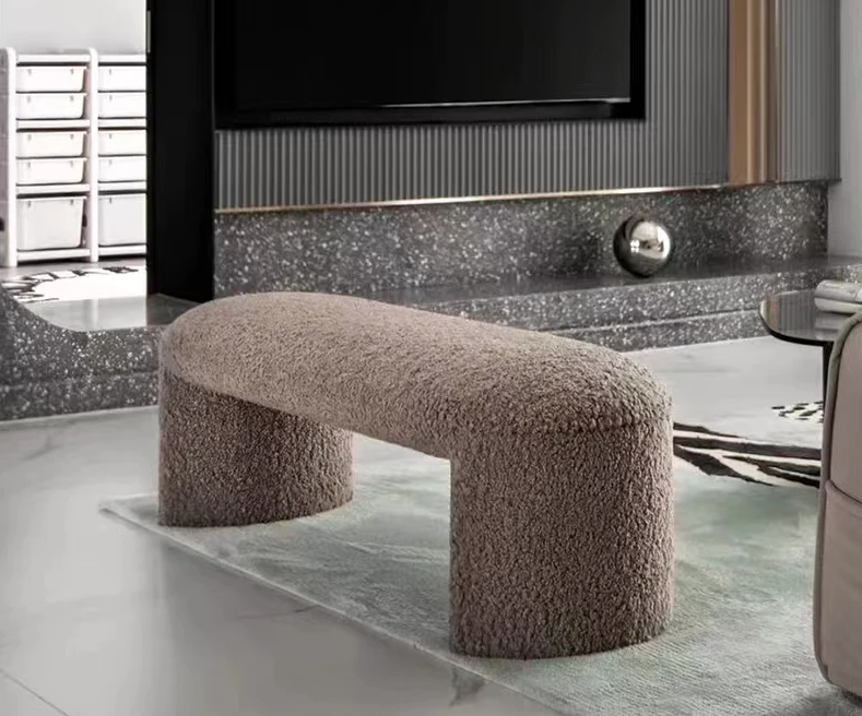 ARU – Banc Rembourré en Tissu Bouclette Orange - Lemiroir.ma