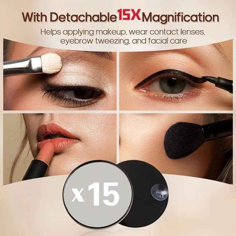 Comparaison des 3 modes d'éclairage (lumière chaude, naturelle, froide) du miroir de maquillage LED."