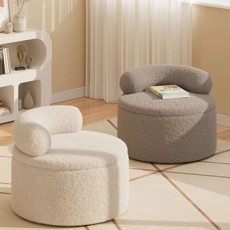 Détail du tissu bouclette du banc AROND, texture douce et bouclée pour une assise confortable et chaleureuse.