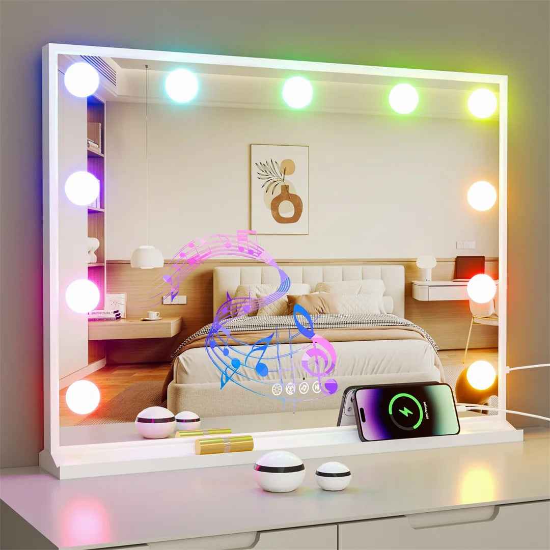 Grand Miroir Maquillage Hollywood Lumineux (81x63cm) - RGB, Bluetooth & USB