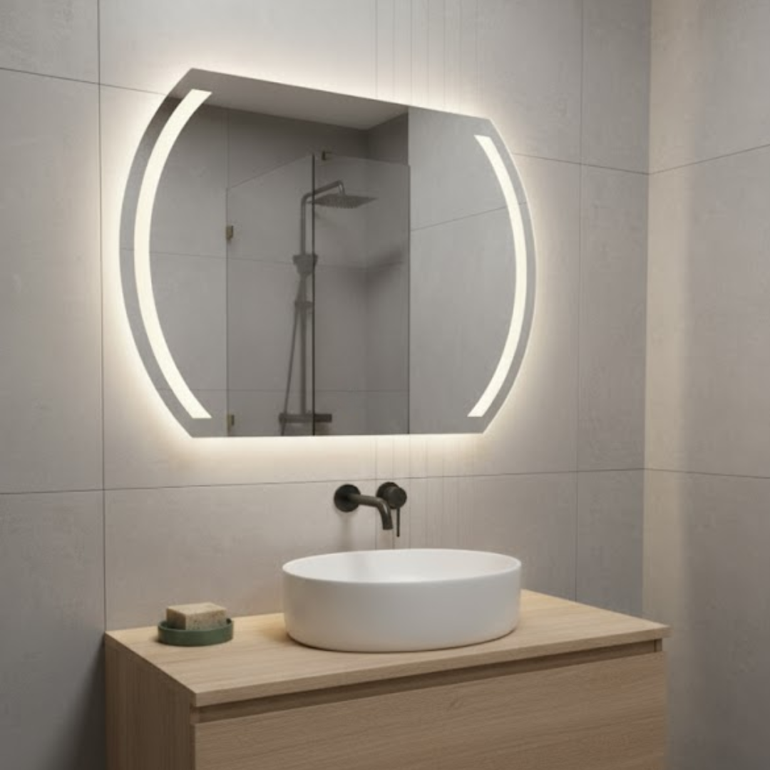 Grand miroir ovale LED de 120x70 cm avec éclairage intégré, verre Saint Gobain.