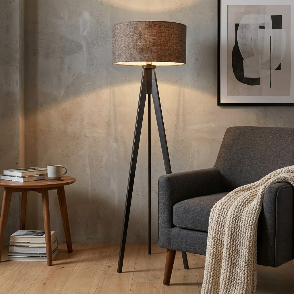 Casa , Lampadaire sur Pied en Bois Massif & Lin