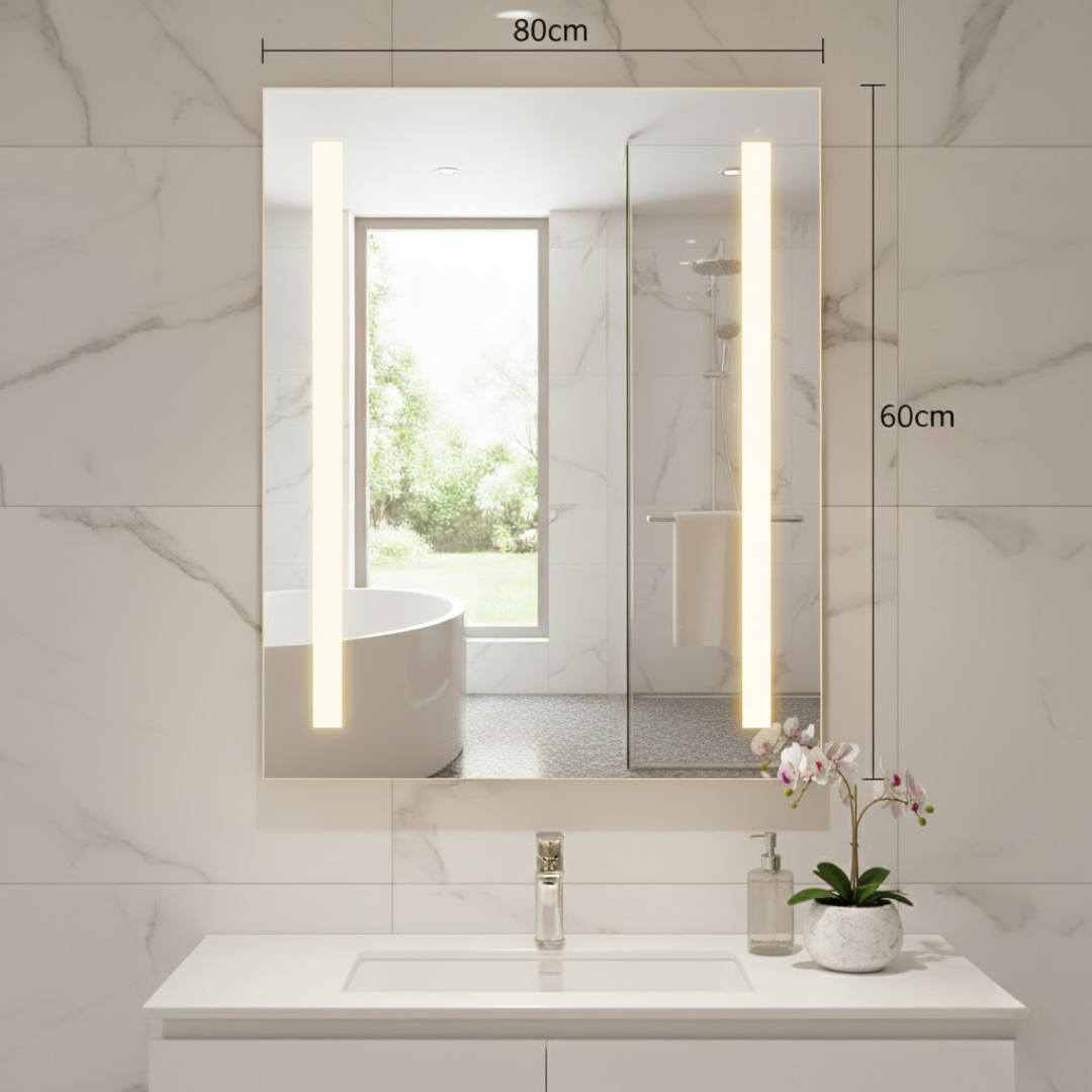 Miroir LED Saint Gobain 80x60 cm, rectangulaire, cadre aluminium.