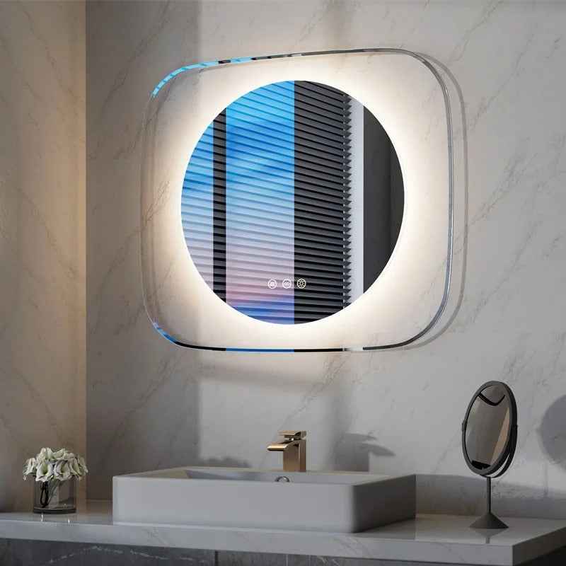 Miroir Salle de Bain LED Rétroéclairé Design (80x70cm) - Miroir Rond 60cm