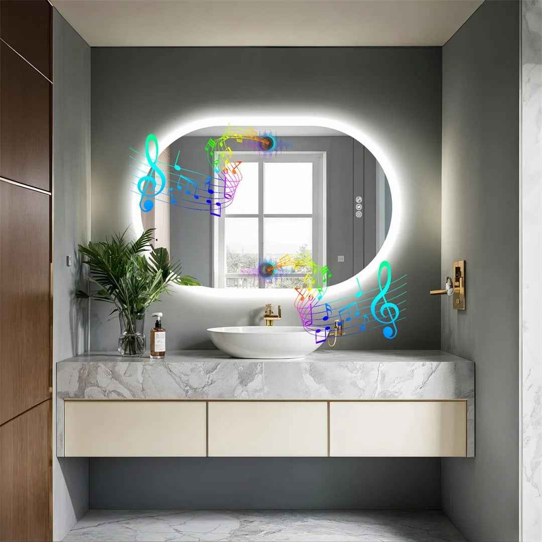 Miroir Ovale LED Salle de Bain (60x90cm) avec Bluetooth et Anti-Buée