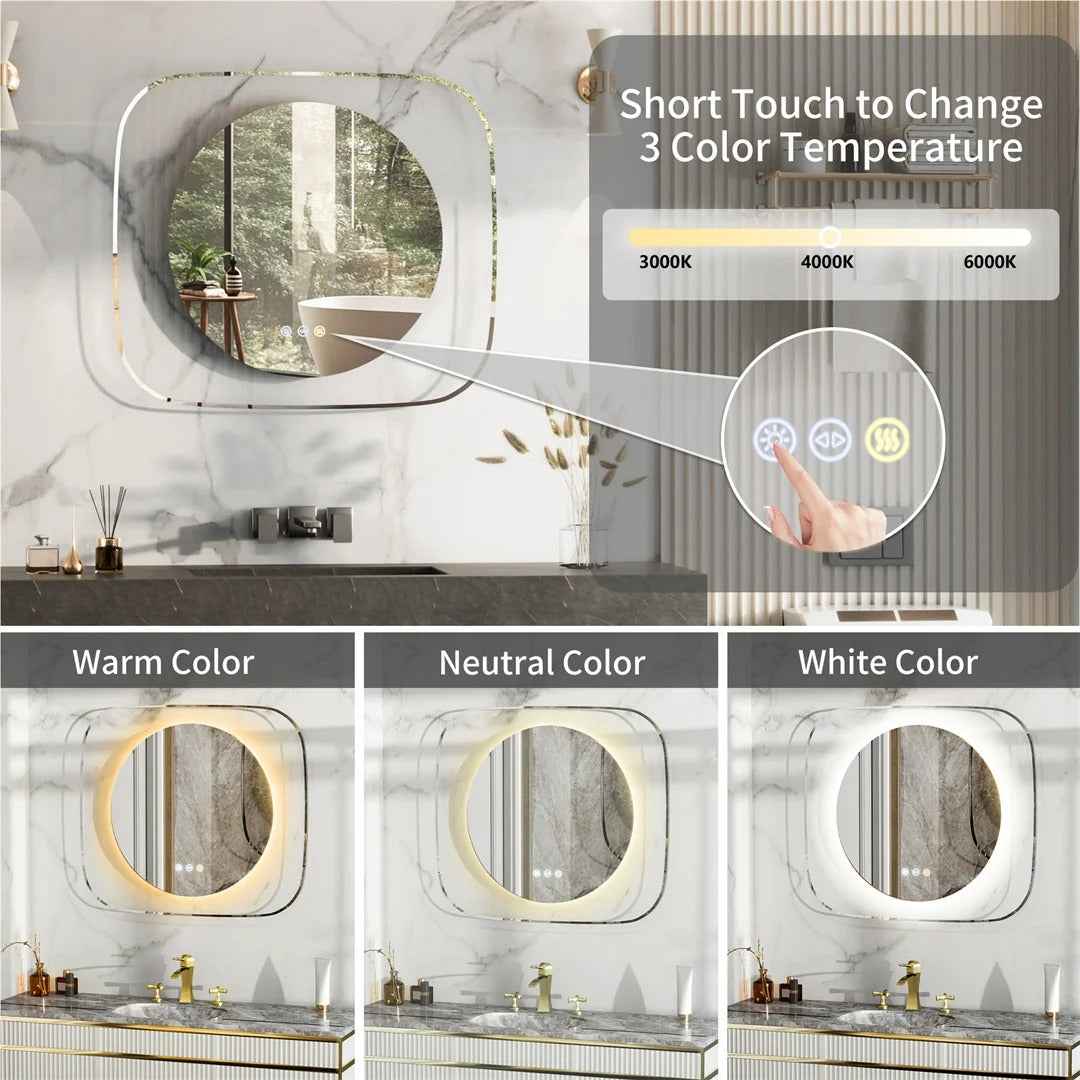 Miroir Salle de Bain LED Rétroéclairé Design (80x70cm) - Miroir Rond 60cm