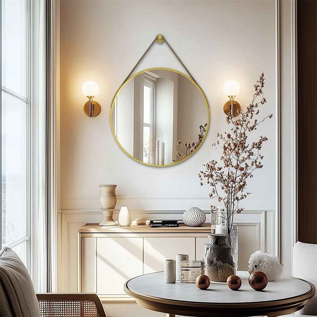 Miroir Mural Rond Décoratif Noir - Cadre en Aluminium (Design Moderne)