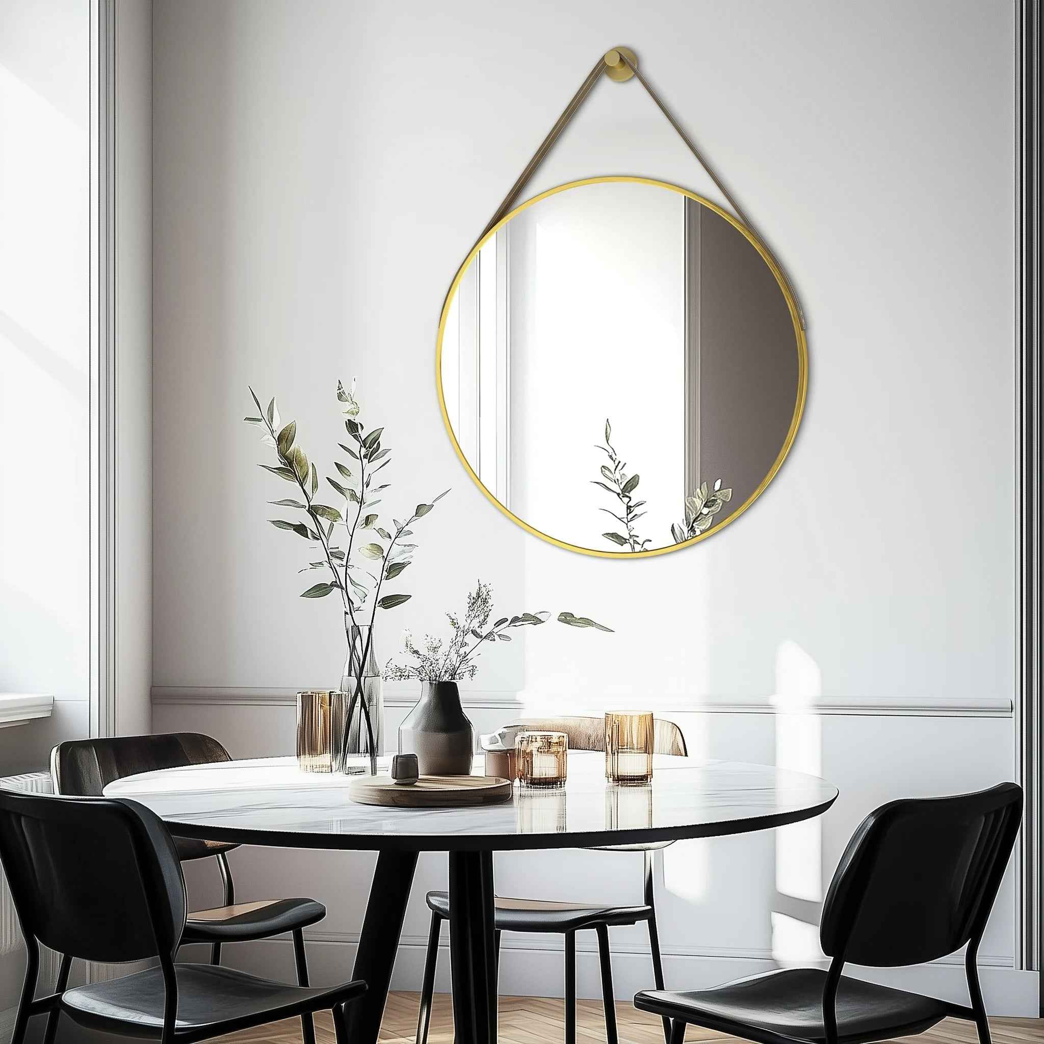 Miroir Mural Rond Décoratif Noir - Cadre en Aluminium (Design Moderne)