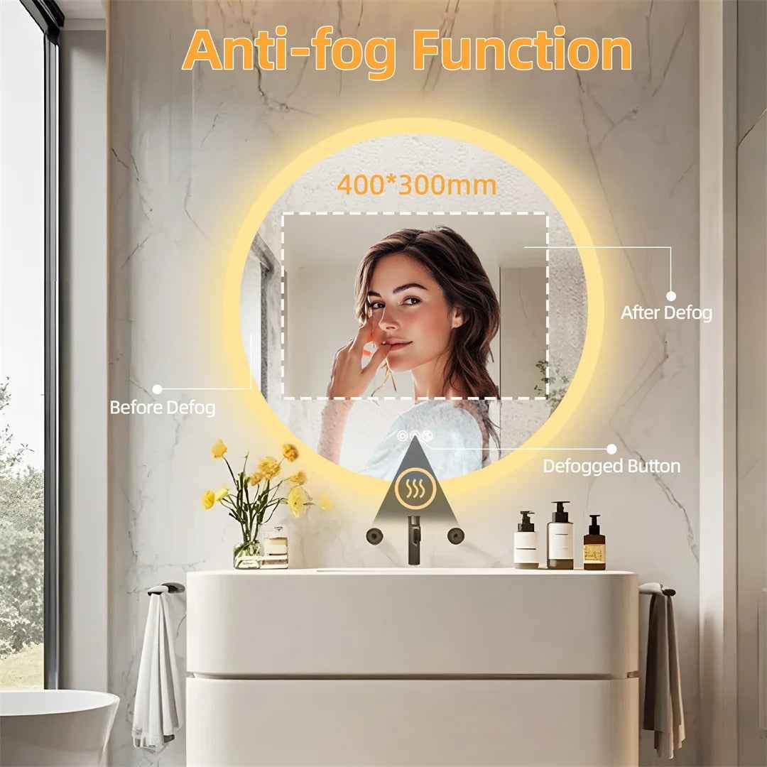 Miroir Salle de Bain Rond LED (80cm) avec Bluetooth et Fonction Anti-Buée
