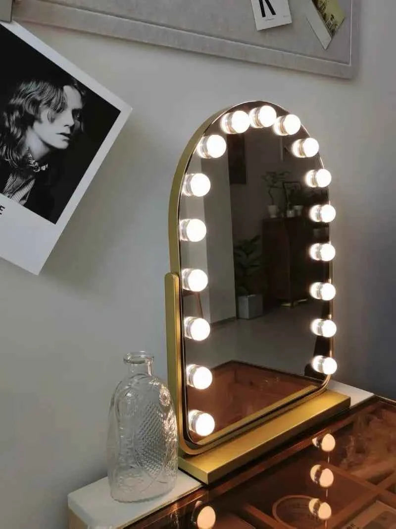 Arched LED Makeup Mirror with Touch Dimming & 10x Magnification, Hollywood Mirror
