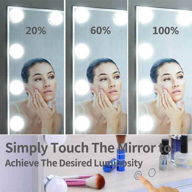 Large Hollywood Makeup Mirror with 17 LED Bulbs – 3 Color Modes for Dressing Table