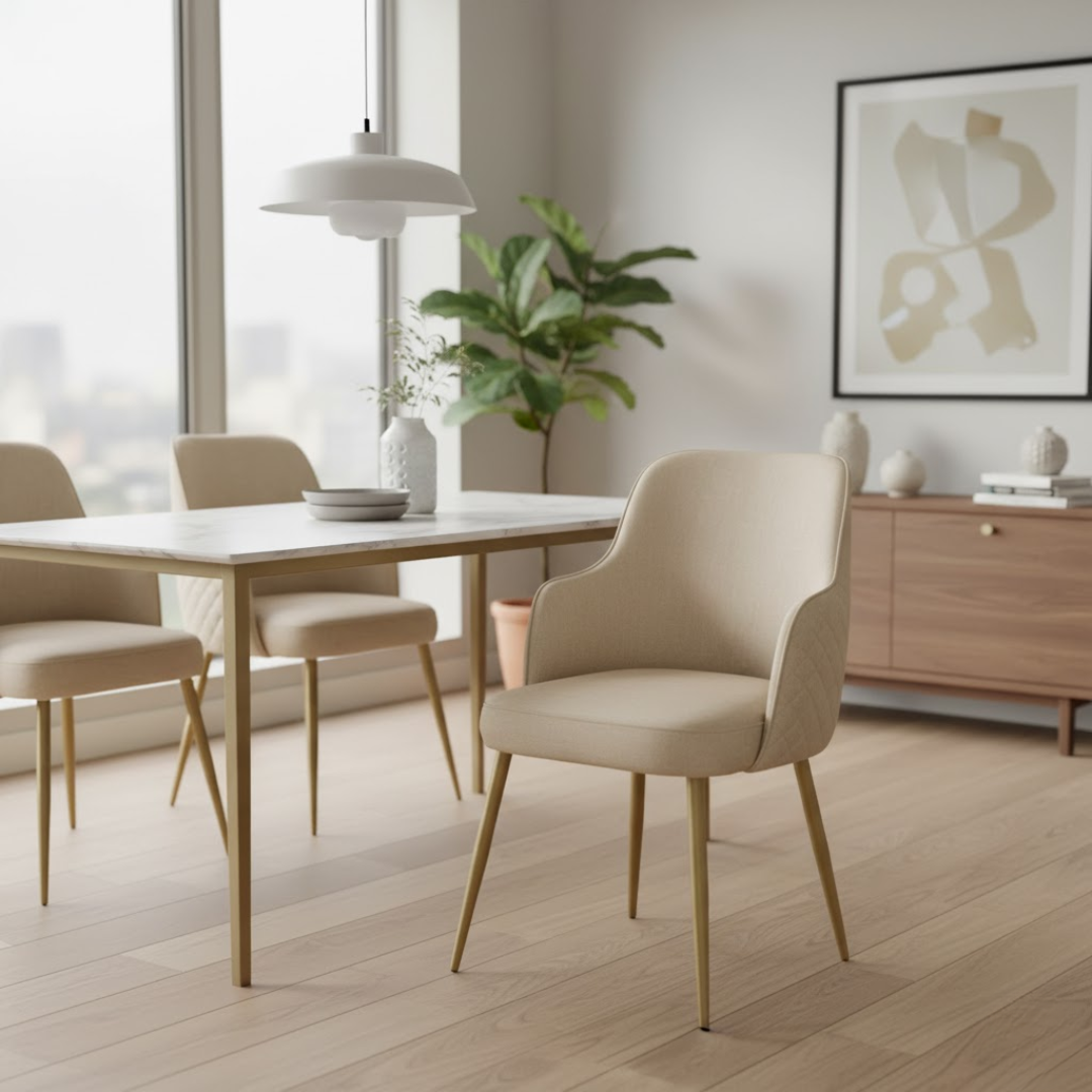 Elara Chaise Élégante Antitache "Confort" – Pieds en Métal Doré - Le miroir.ma