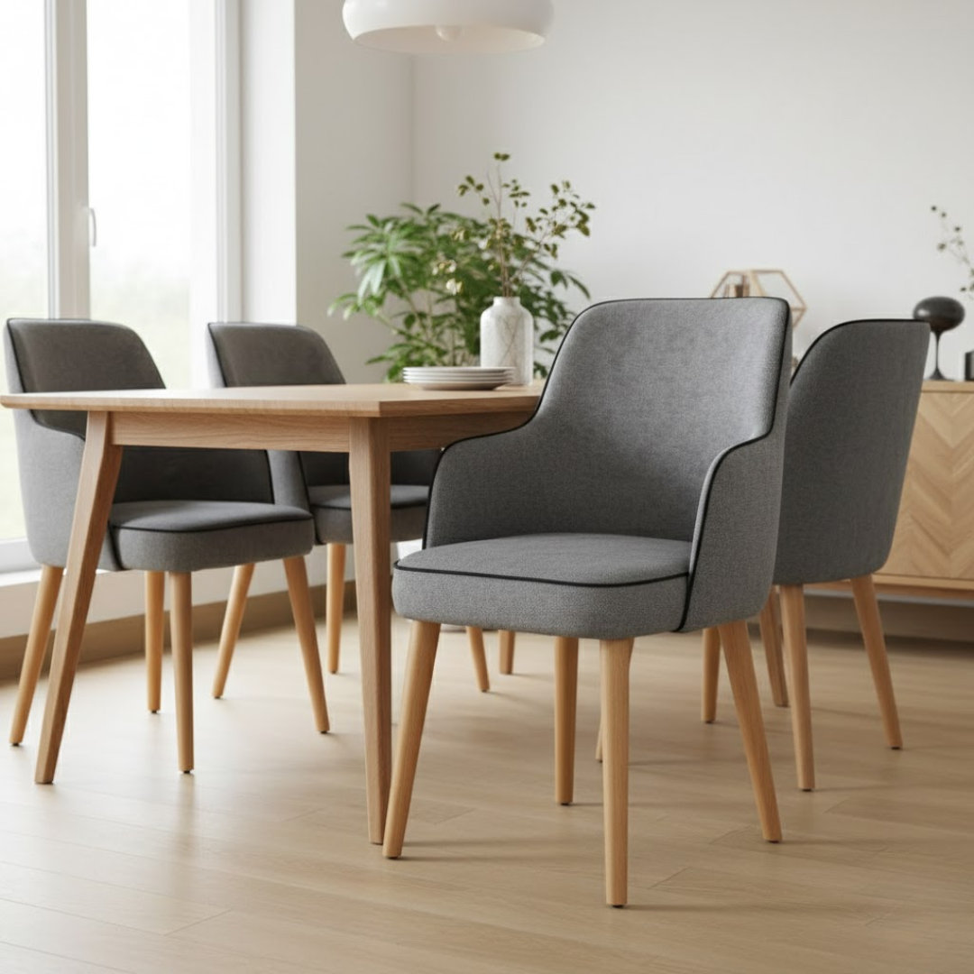 Chaise Scandinave en Velours Antitache – Pieds en Bois Massif