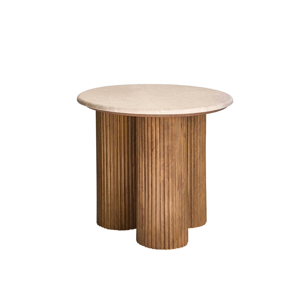 Table d'appoint en bois de manguier et marbre ronde - Le miroir.ma