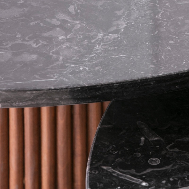 Duo de Tables Basses Nero en Marbre Noir et Bardage Bois Massif - The Miroir