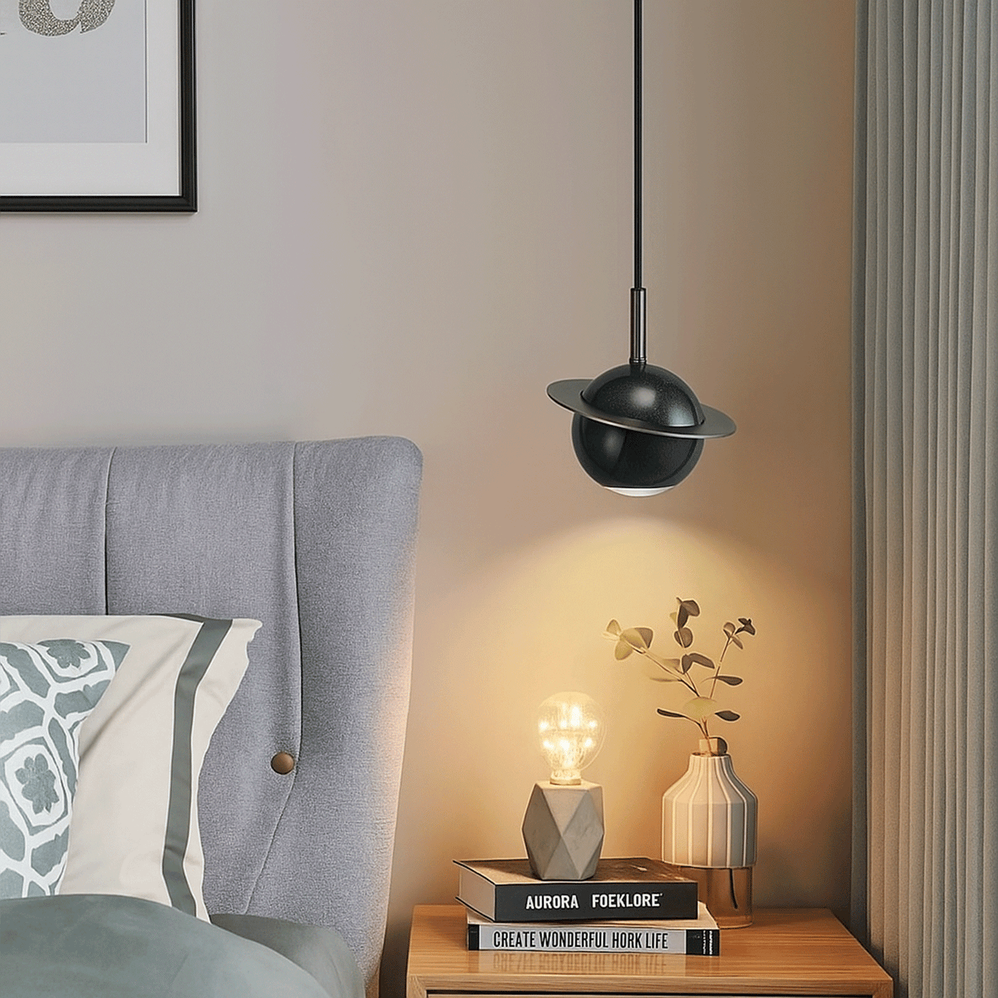 Suspension Saturne Dark silver en marbre naturel