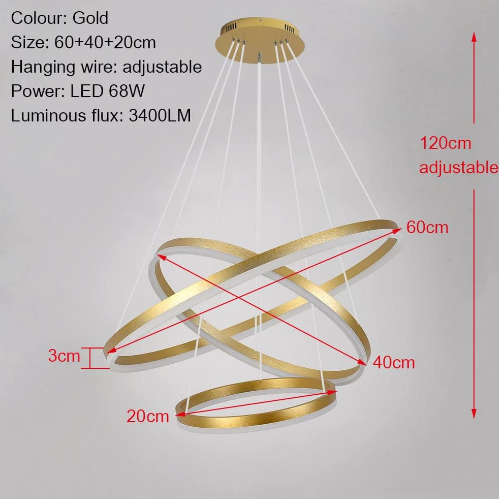 Lustre Royal 3 cercles en Acrylique doré