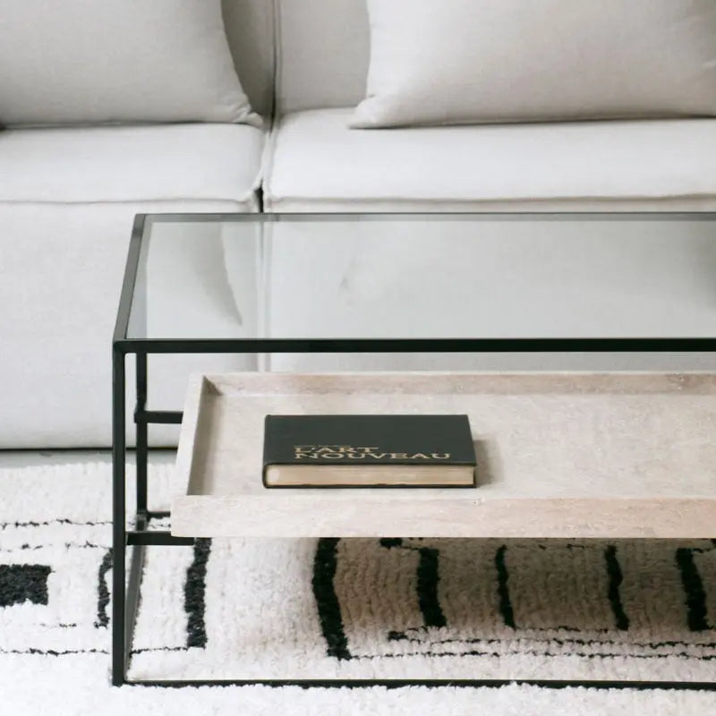 Table Basse Talia en Verre et Travertin - The Miroir