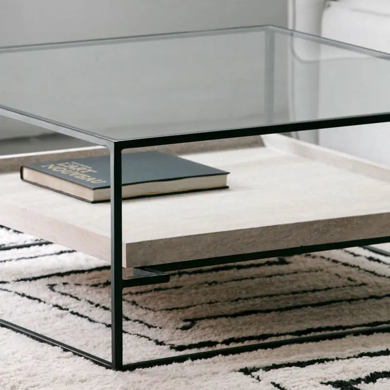 Table Basse Talia en Verre et Travertin - The Miroir