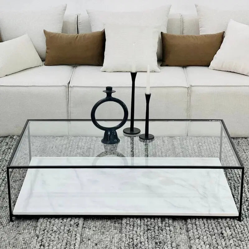 Table Basse Orla en Verre et Marbre Blanc - The Miroir