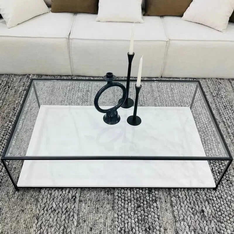 Table Basse Orla en Verre et Marbre Blanc - The Miroir