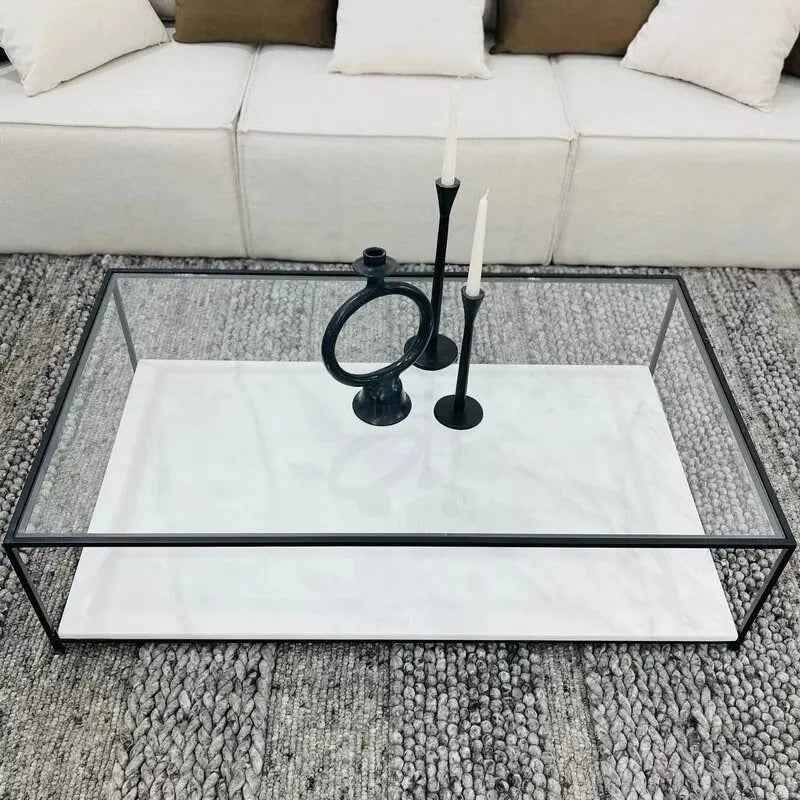 Table Basse Orla en Verre et Marbre Blanc - Lemiroir.ma