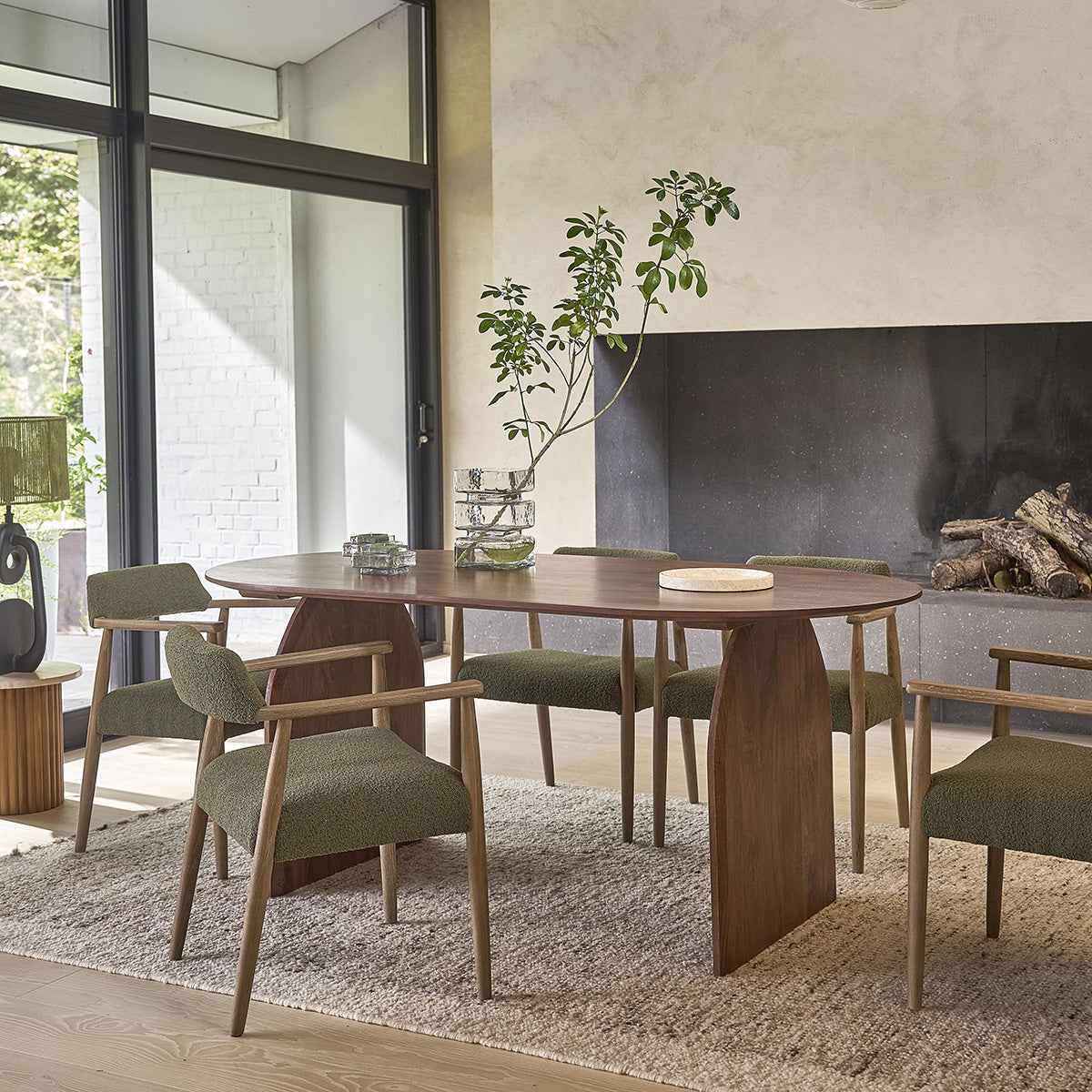 Chaise en chêne et tissu bouclette kaki