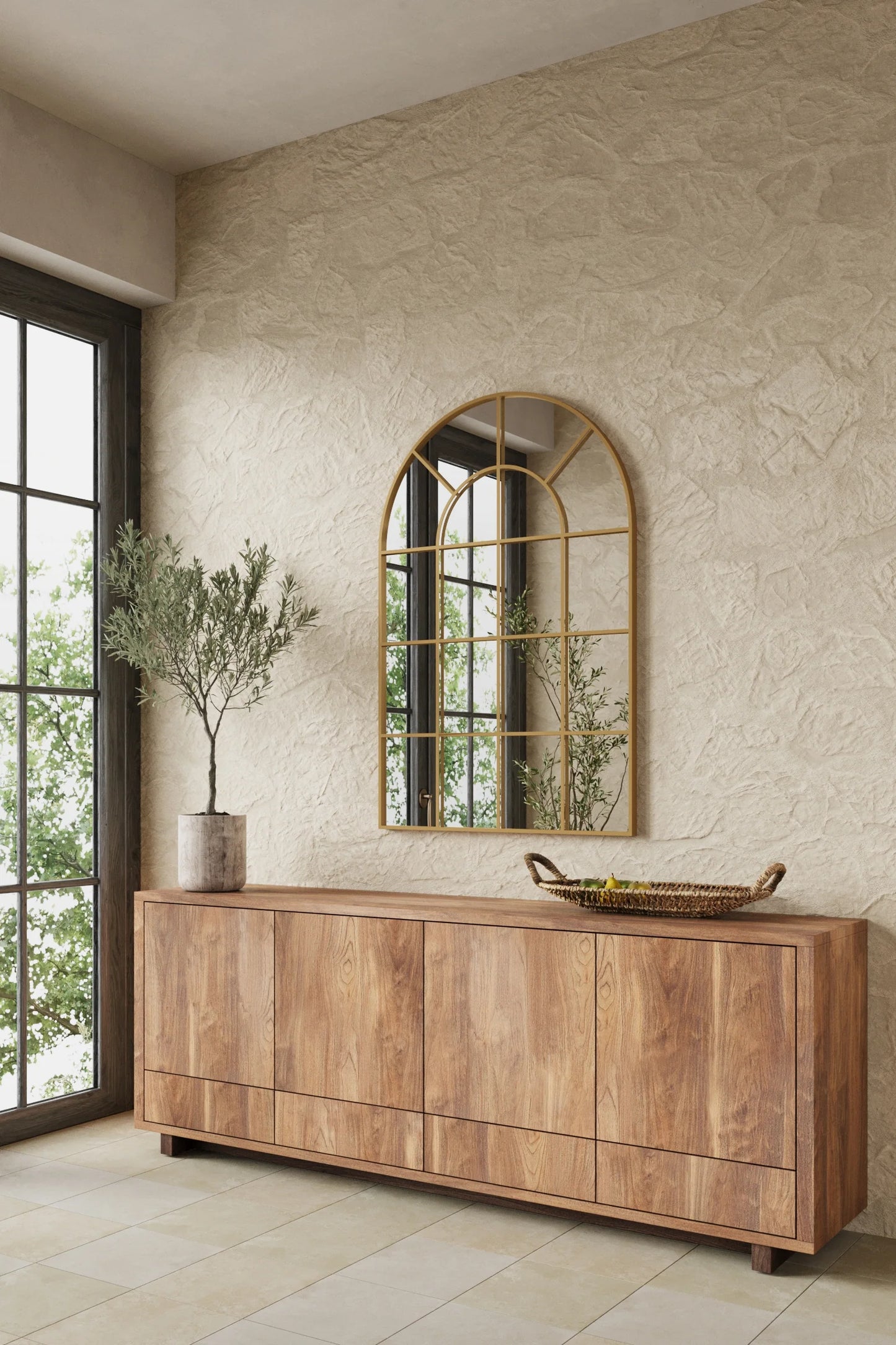 Miroir Pleine Longueur Arche Fenêtre Doré Astrid 200 × 100 cm