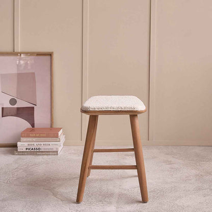 Tabouret en teck massif assise bouclette 45 cm