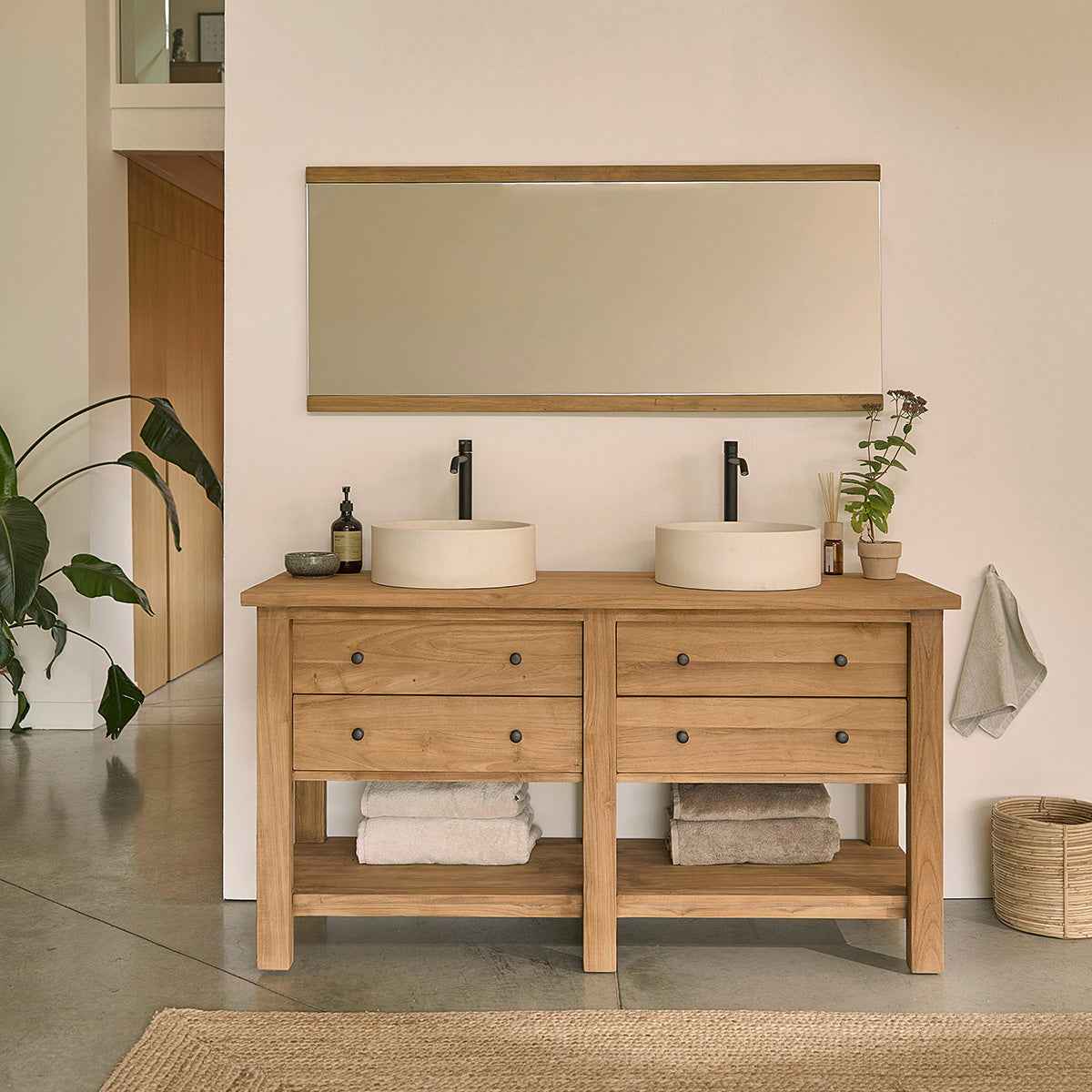 Miroir en teck massif recyclé 140x60 cm