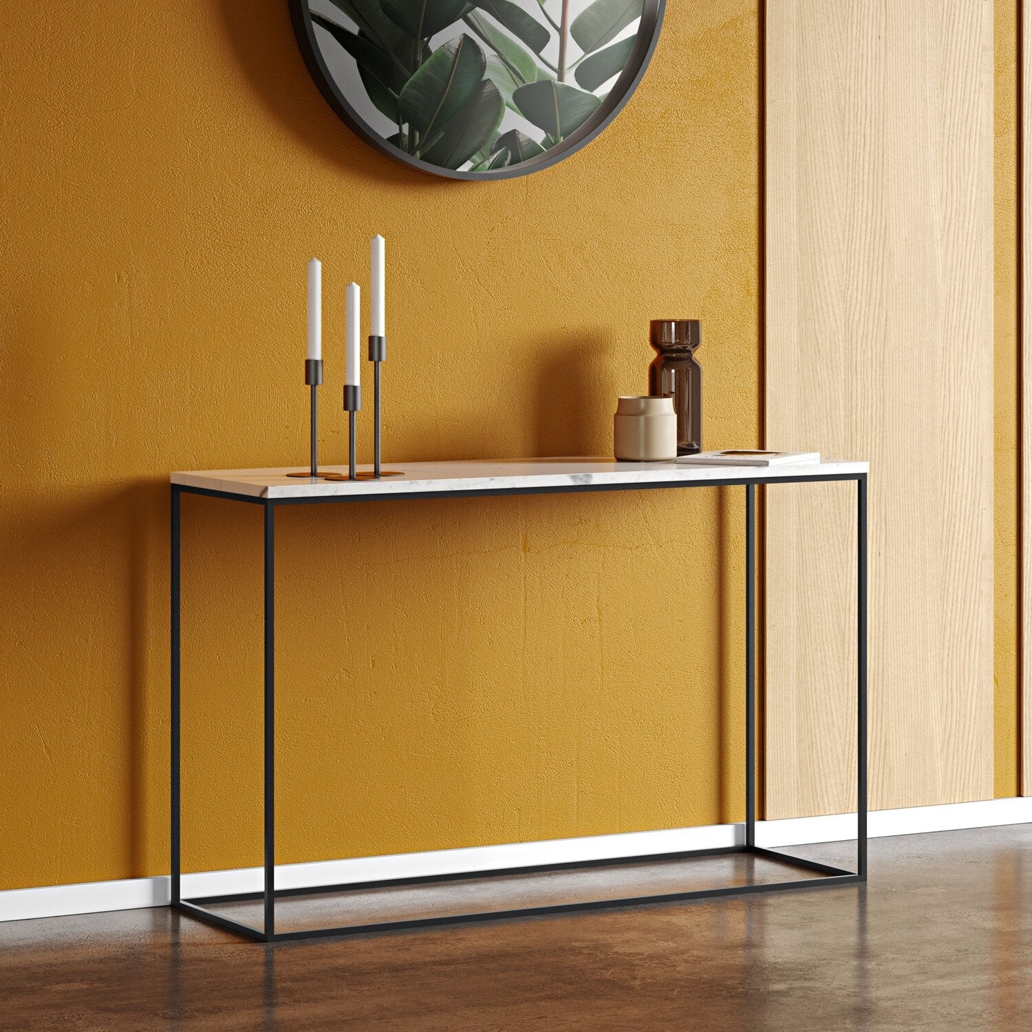 Console en Marbre Blanc et Métal Noir – Minimalisme et Raffinement - The Miroir