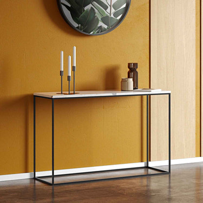 Console en Marbre Blanc et Métal Noir – Minimalisme et Raffinement - Lemiroir.ma
