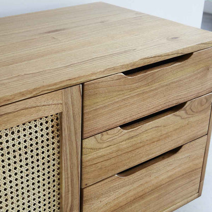 Meuble sous vasque en mindi massif et cannage 135 cm