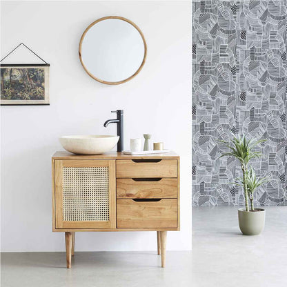 Meuble sous vasque en mindi massif et cannage 85 cm