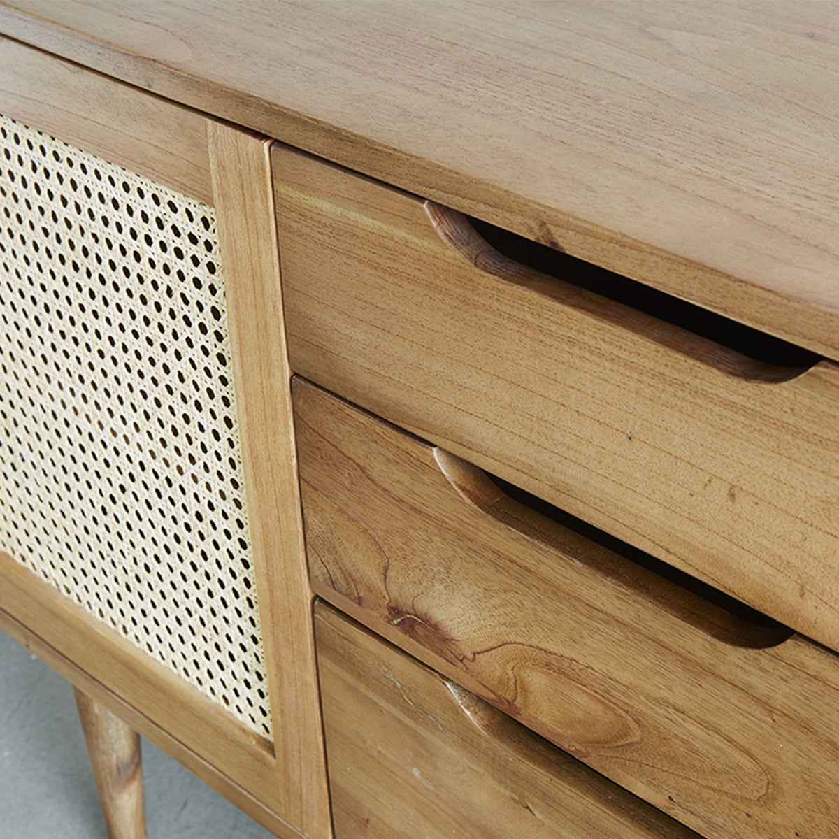 Meuble sous vasque en mindi massif et cannage 85 cm