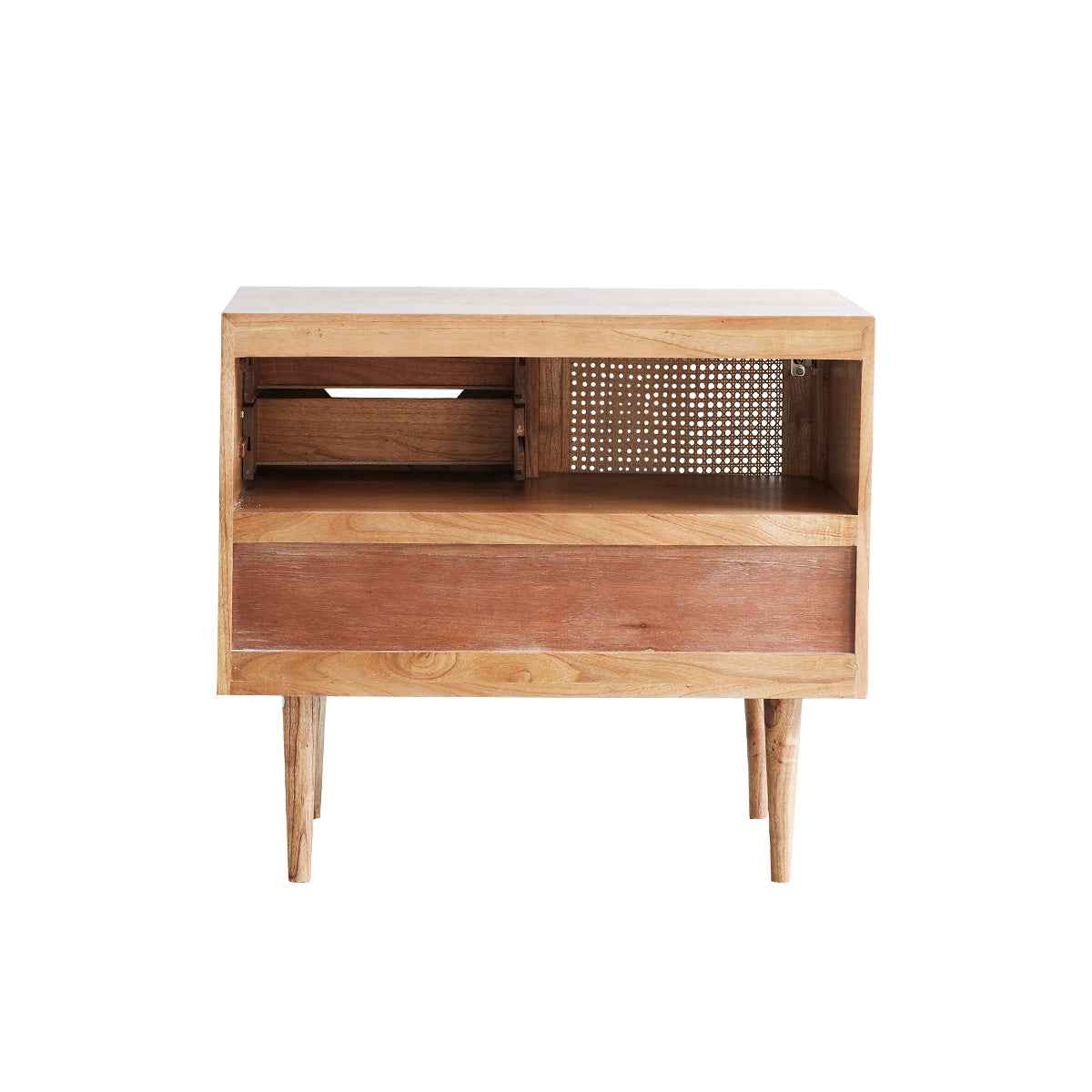 Meuble sous vasque en mindi massif et cannage 85 cm