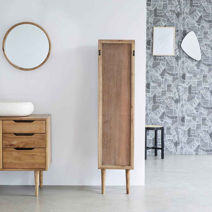 Colonne de salle de bain en mindi massif et cannage 150 cm