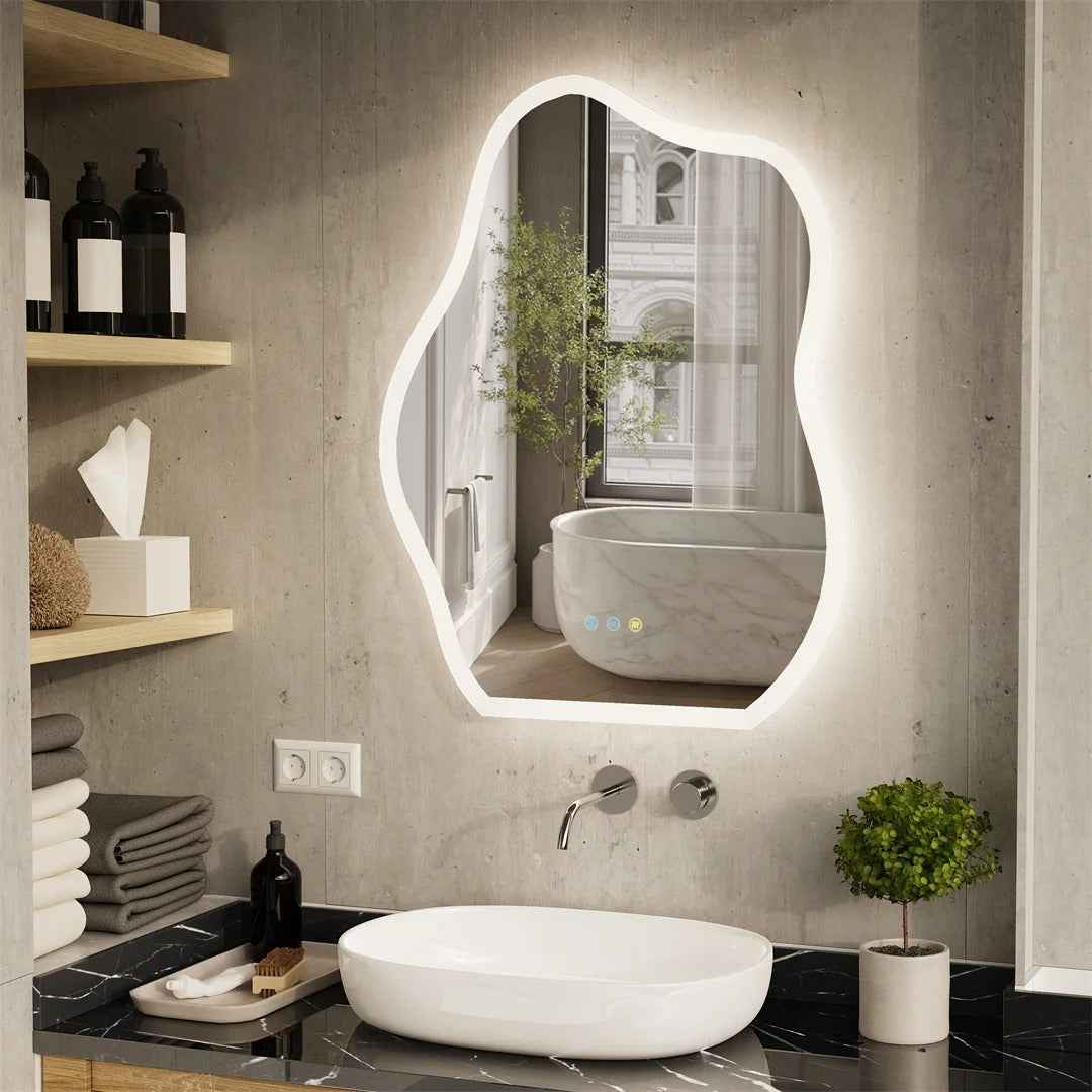 Cloud-Shaped Crystal LED Bathroom Mirror with 3-Color Backlight – 60*80cm Backlit Fogless Vanity Mirror
