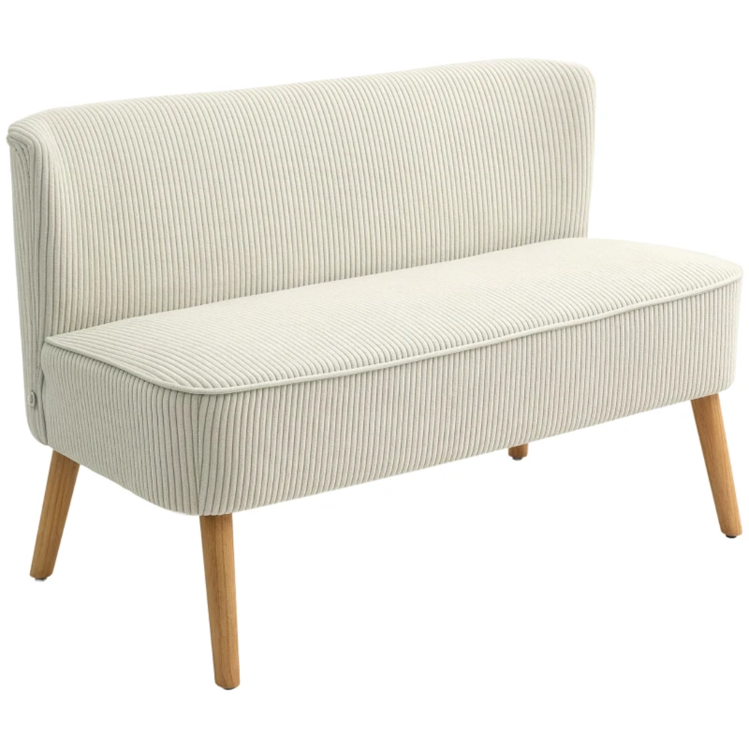 Canapé d'intérieur 2 places HOMCOM gris en velours, avec structure en bois et pieds évasés, dimensions 117 x 56.5 x 77 cm.