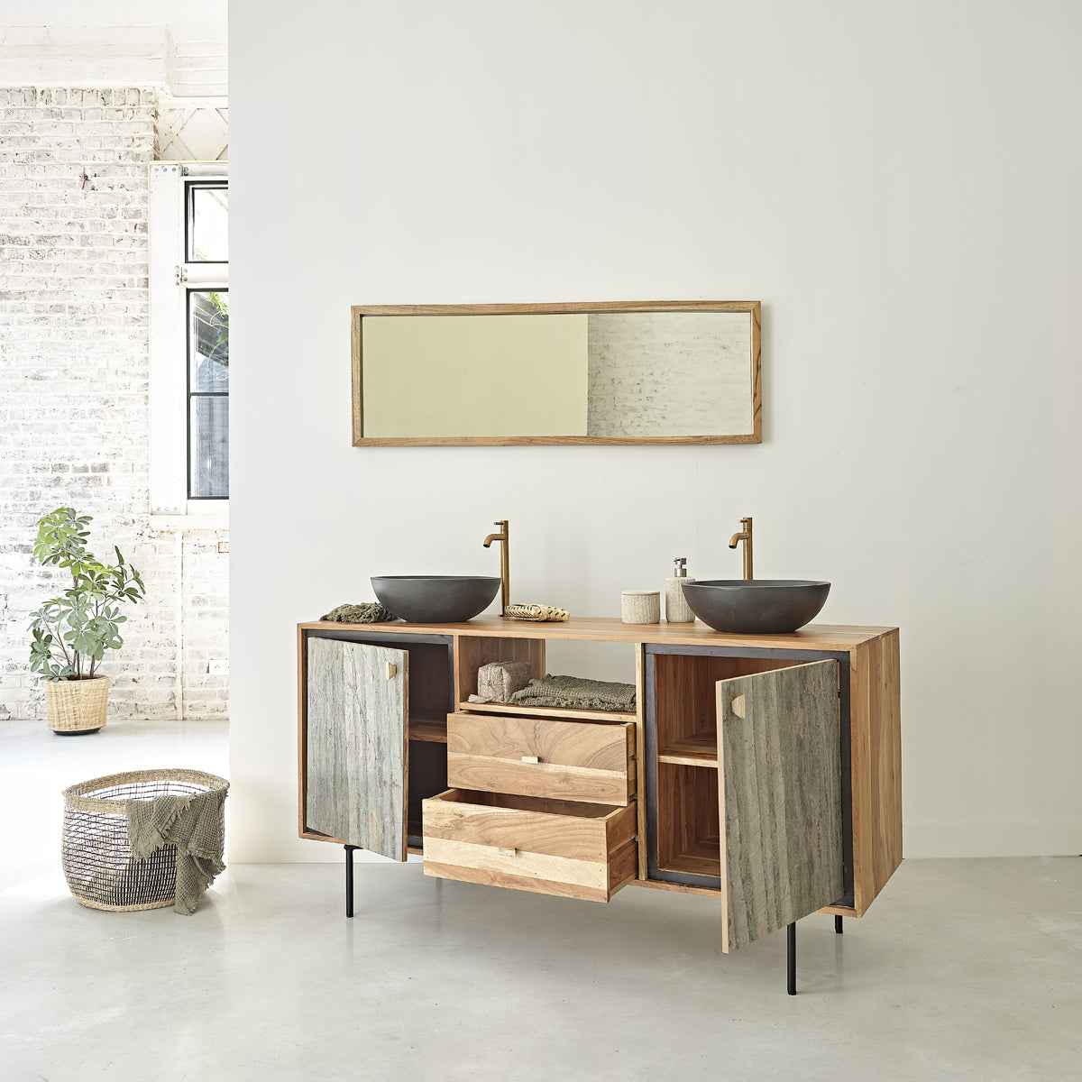 Miroir en acacia massif rectangulaire 130x45 cm