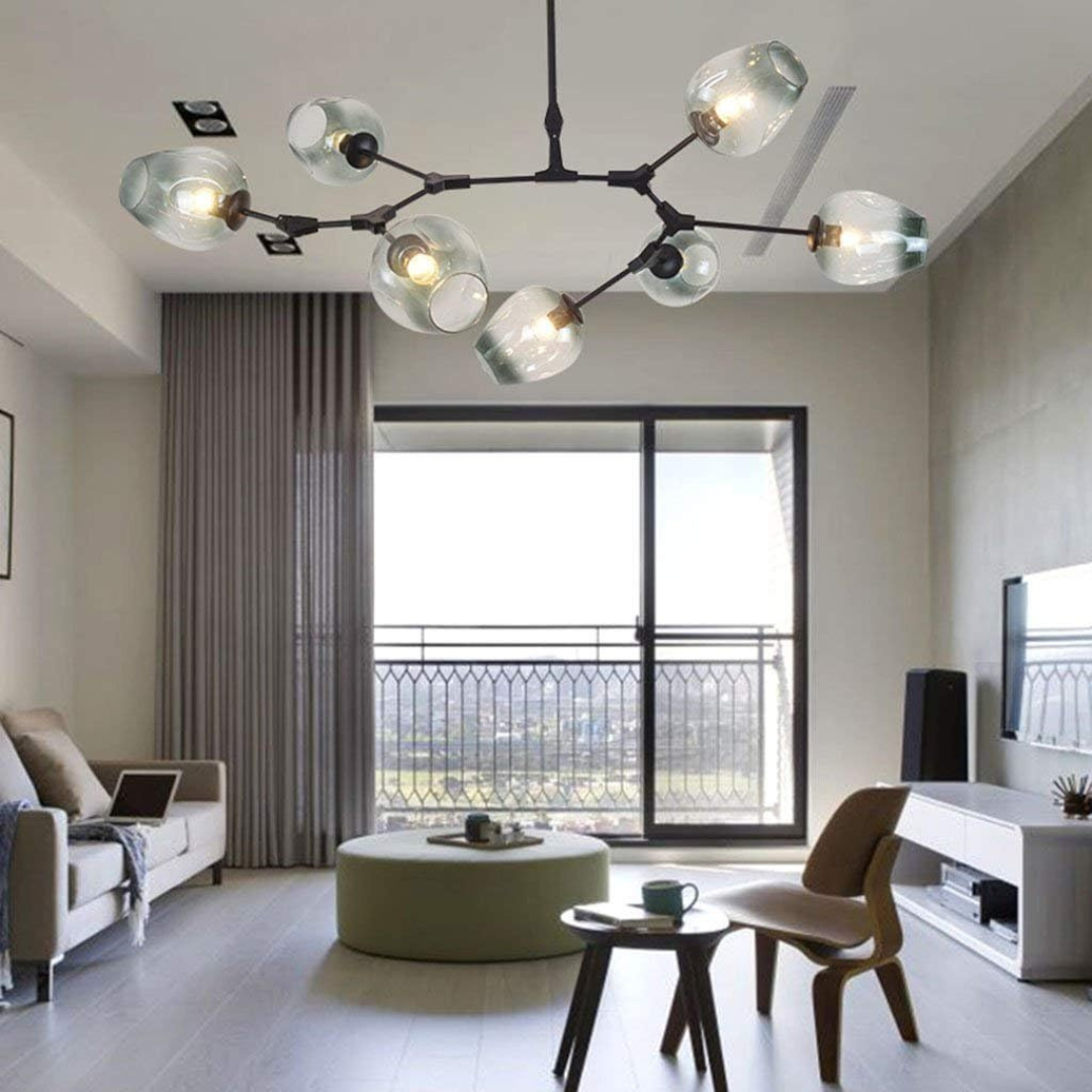 Lustre Sky ajustable en noir et globes verre fumé