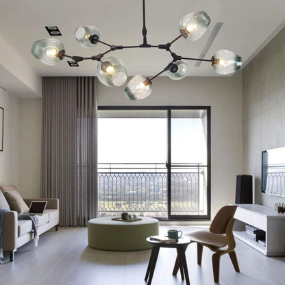 Lustre Sky ajustable en noir et globes verre fumé