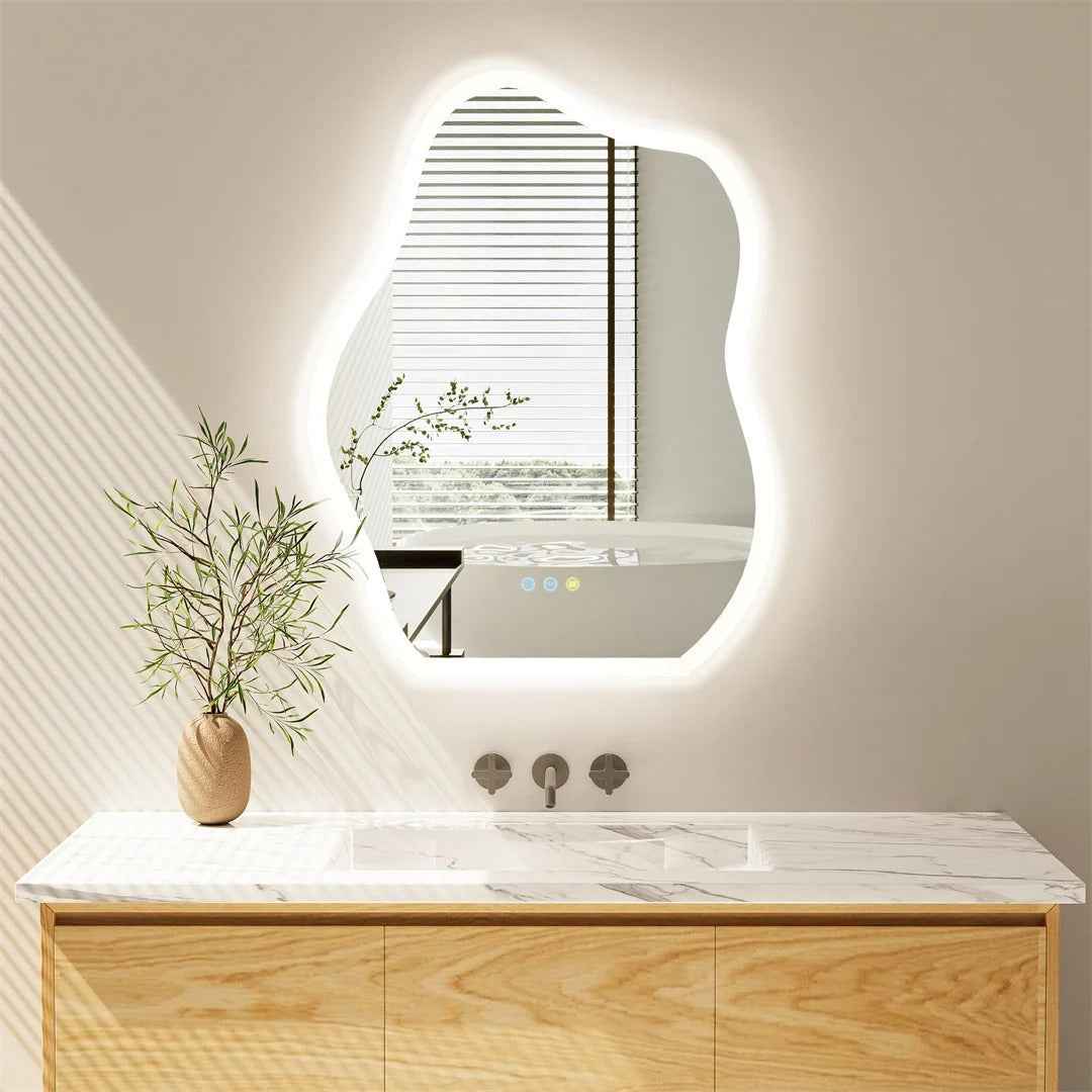 Cloud-Shaped Crystal LED Bathroom Mirror with 3-Color Backlight – 60*80cm Backlit Fogless Vanity Mirror