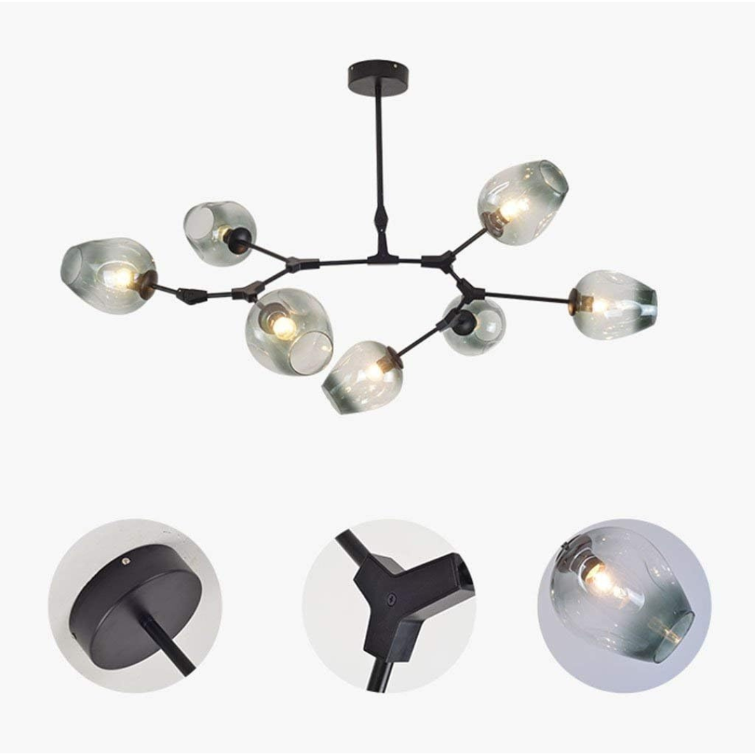 Lustre Sky ajustable en noir et globes verre fumé